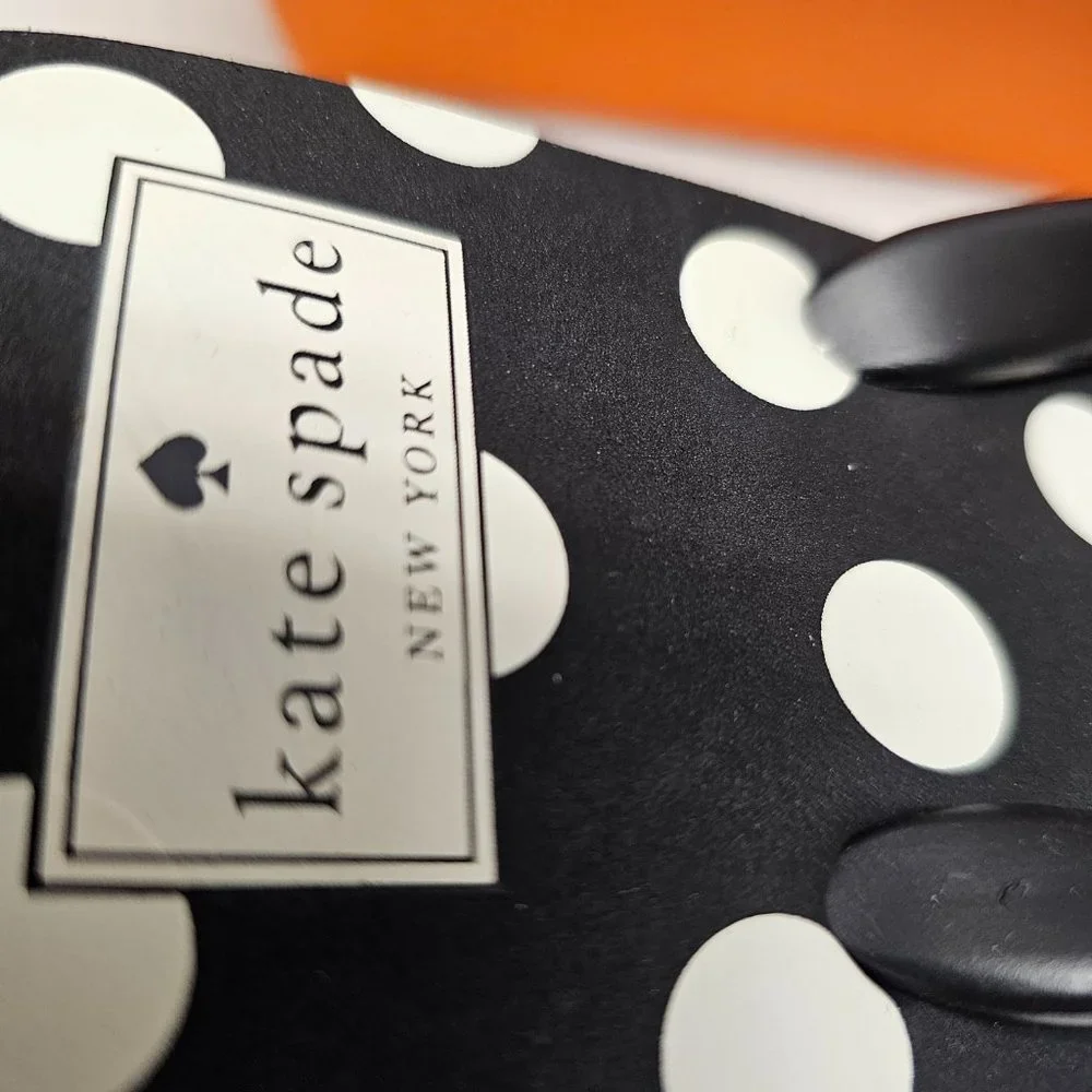 New Kate Spade New York Black White Polka Dot Flip Flops Pink Stripe Sandals 9 M